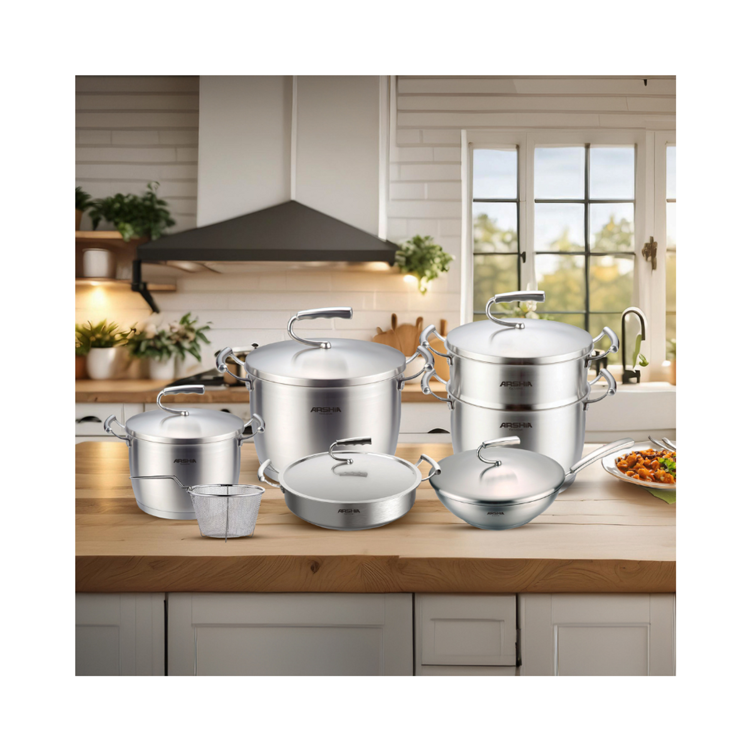 سرویس قابلمه 12 تکه عرشیا مدل Stainless Steel Cookware — تصویر ۳