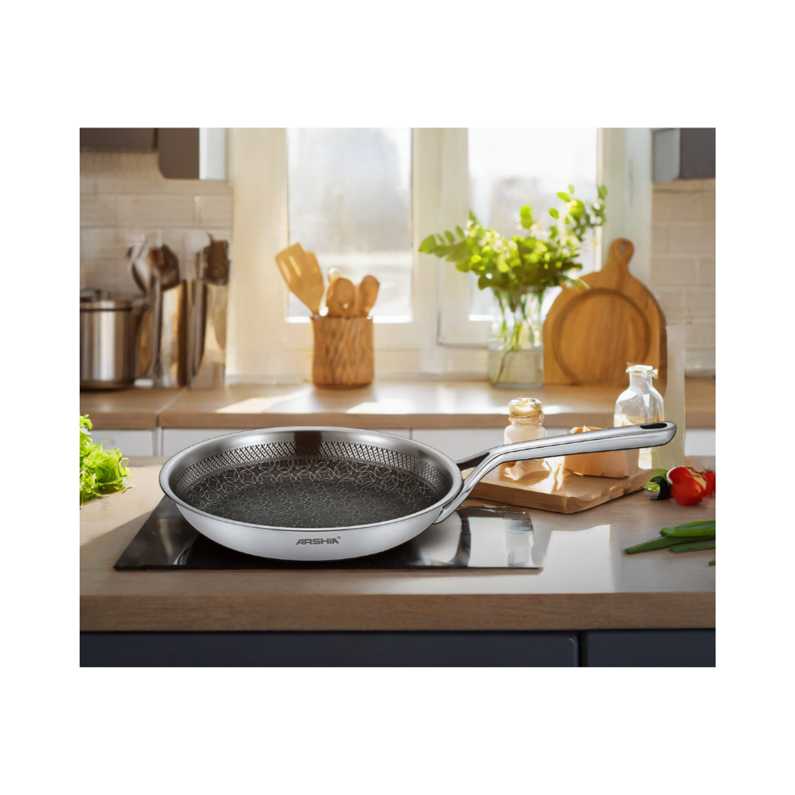 تابه استیل نچسب عرشیا مدل Stainless Steel Non-Stick Frypan — تصویر ۳