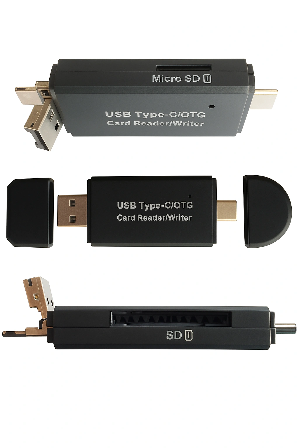 کارت خوان چند کاره رم ریدر و رایتر OTG مدل 909 با پورت های USB,Micro,Type-c — تصویر ۶