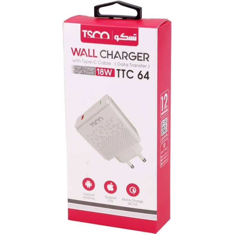 شارژر به همراه کابل تایپ سی تسکو مدل TTC 64 — تصویر ۵