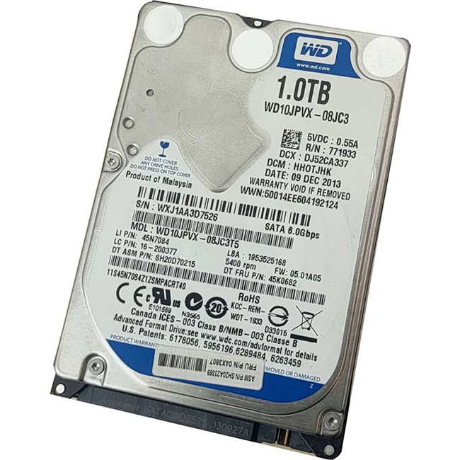هارد لپ تاپ Western Digital WD10JPVX-08JC3 – 1TB 5.4K RPM SATA 9.5mm 2.5″ Hard Drive (کارکرده)