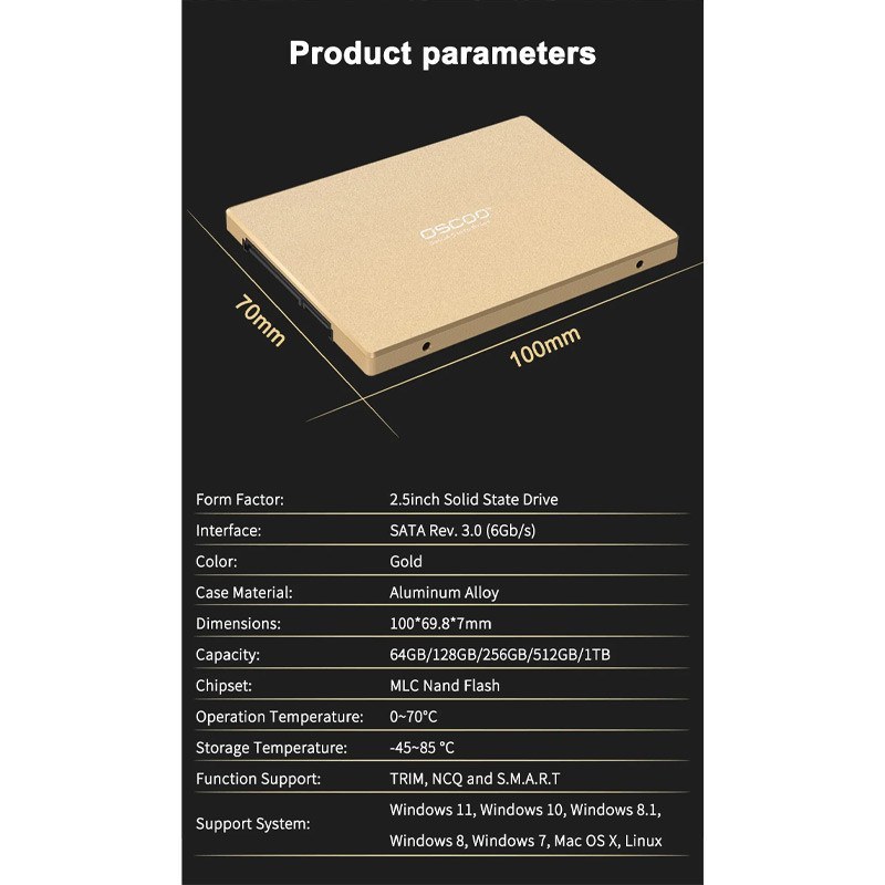 حافظه SSD اسکو 128 گیگابایت Gold Metal SATA OSCOO — تصویر ۷