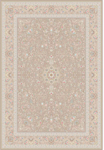فرش زمرد مشهد طرح 37004 نسکافه ای 1200 شانه تراکم 3600 تمام نخ اکریلیک