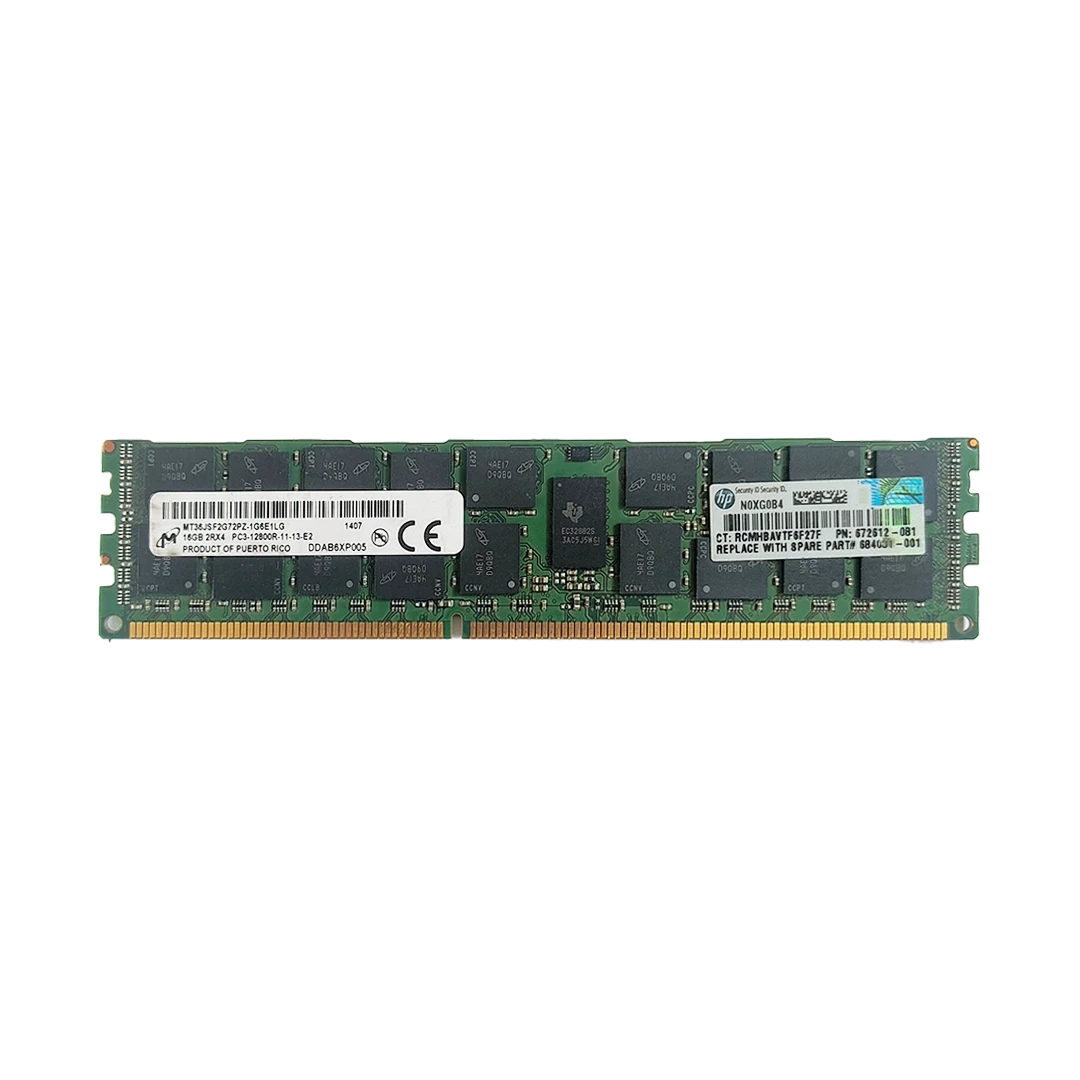 رم سرور HPE RAM 16GB single rank DDR3 2Rx4 PC3 12800R RDIMM 672612-081 — تصویر ۲