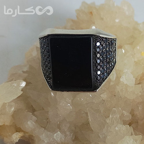 انگشتر عقیق مشکی (کد1214) — تصویر ۳