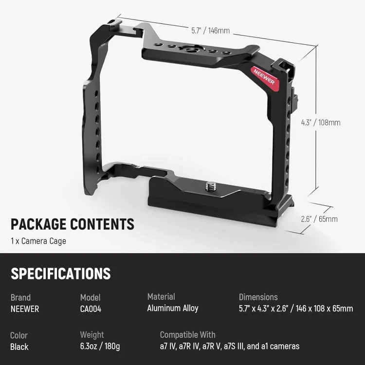 کیج دوربین نیور NEEWER CA004 CAGE FOR SONY A7 IV / A7R IV / A7R V / A7S III / A1 — تصویر ۵