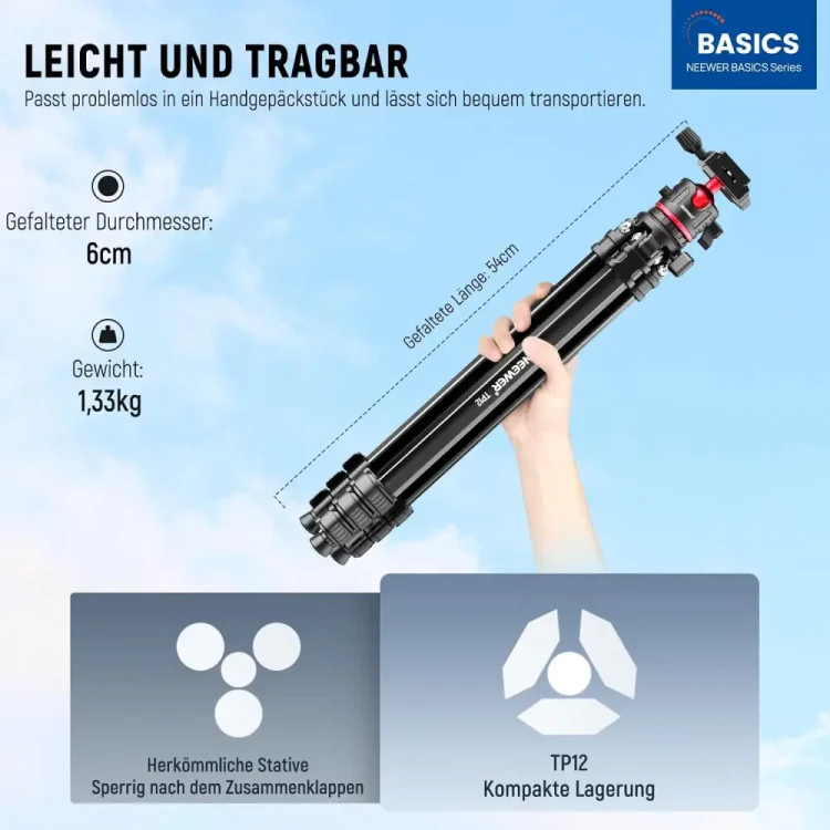 سه پایه دوربین نیور NEEWER TP12 TRAVEL TRIPOD WITH BALL HEAD AND PHONE HOLDER — تصویر ۴
