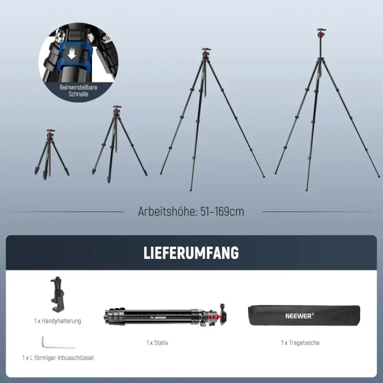 سه پایه دوربین نیور NEEWER TP12 TRAVEL TRIPOD WITH BALL HEAD AND PHONE HOLDER — تصویر ۷
