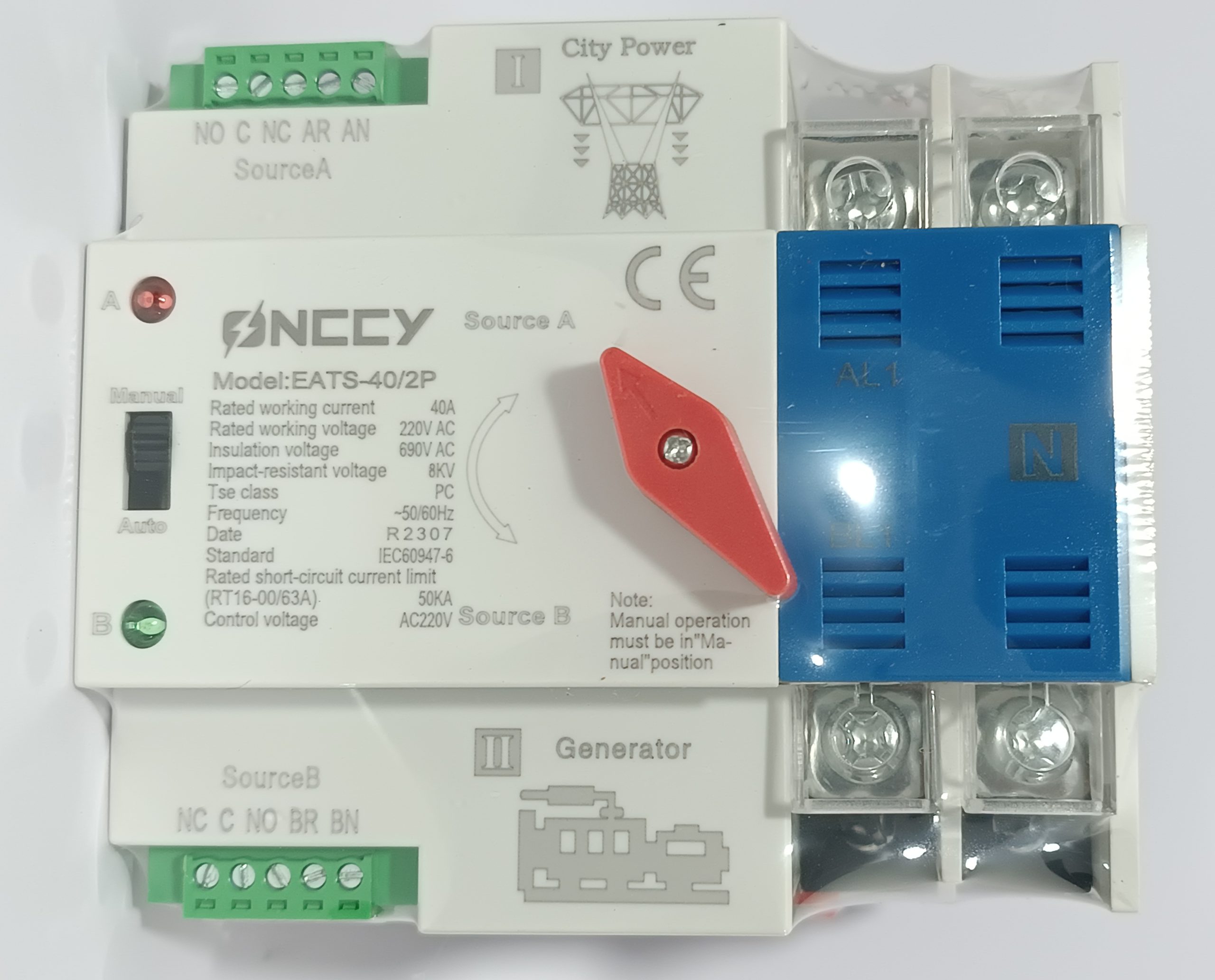 کلید اتوماتیک چنج اور تک فاز (ATS) 40 آمپر برند ONCCY — تصویر ۲