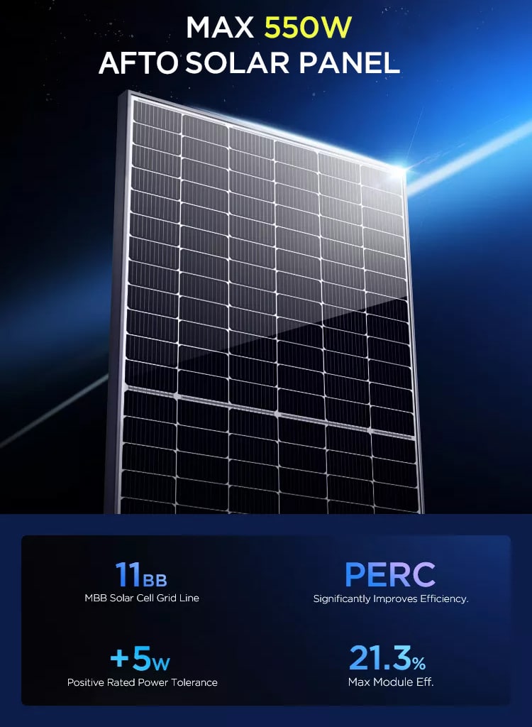 پنل خورشیدی 550 وات مونو کریستال پرک هاف سل آفتو سولار(Afto solar) — تصویر ۲