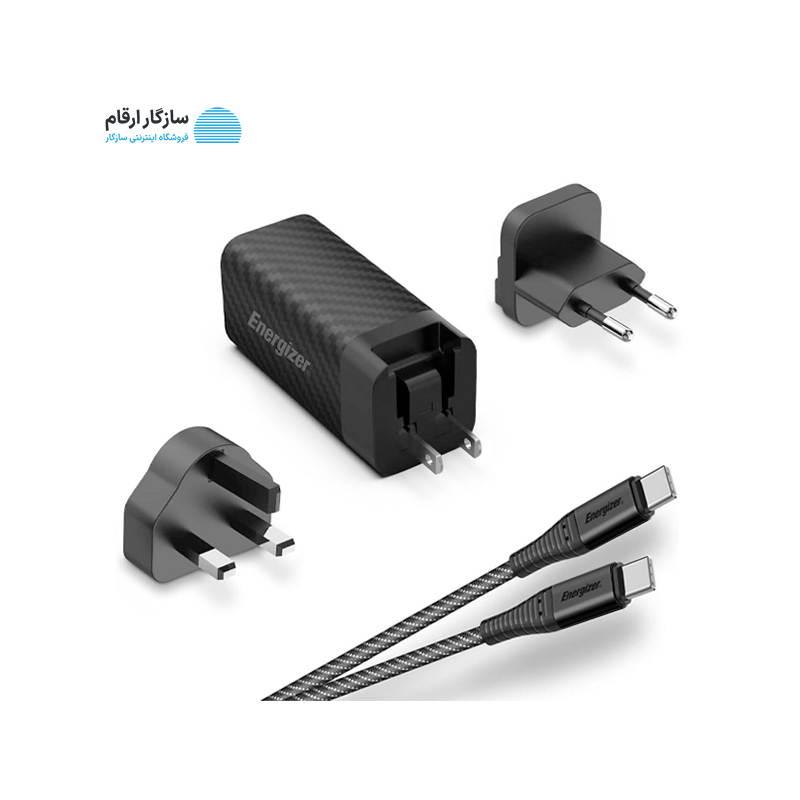 شارژر دیواری 65 وات GaN انرجایزر مدل Energizer A65MUC دو پورت به همراه کابل 100 وات USB-C — تصویر ۳