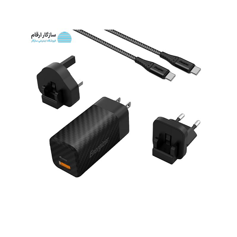 شارژر دیواری 65 وات GaN انرجایزر مدل Energizer A65MUC دو پورت به همراه کابل 100 وات USB-C — تصویر ۴