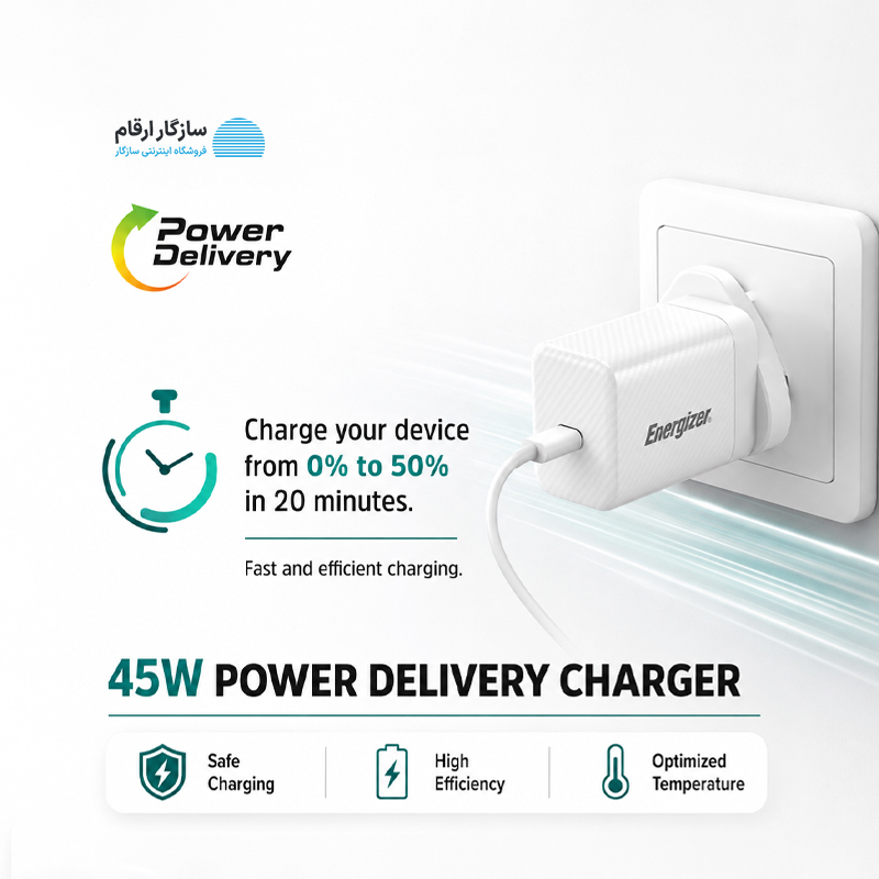 شارژر دیواری 45 وات GaN انرجایزر مدل Energizer A45UK تک پورت USB-C — تصویر ۵