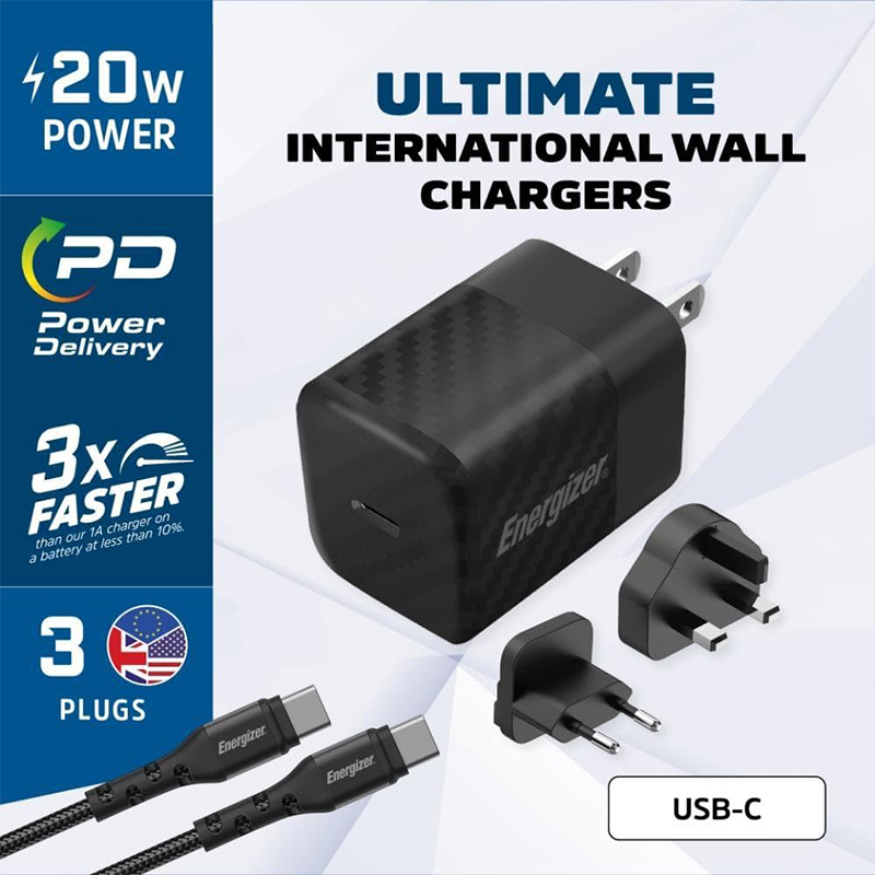 شارژر دیواری 20 وات GaN انرجایزر مدل Energizer A20MUC تک پورت USB-C به همراه کابل USB-C — تصویر ۴