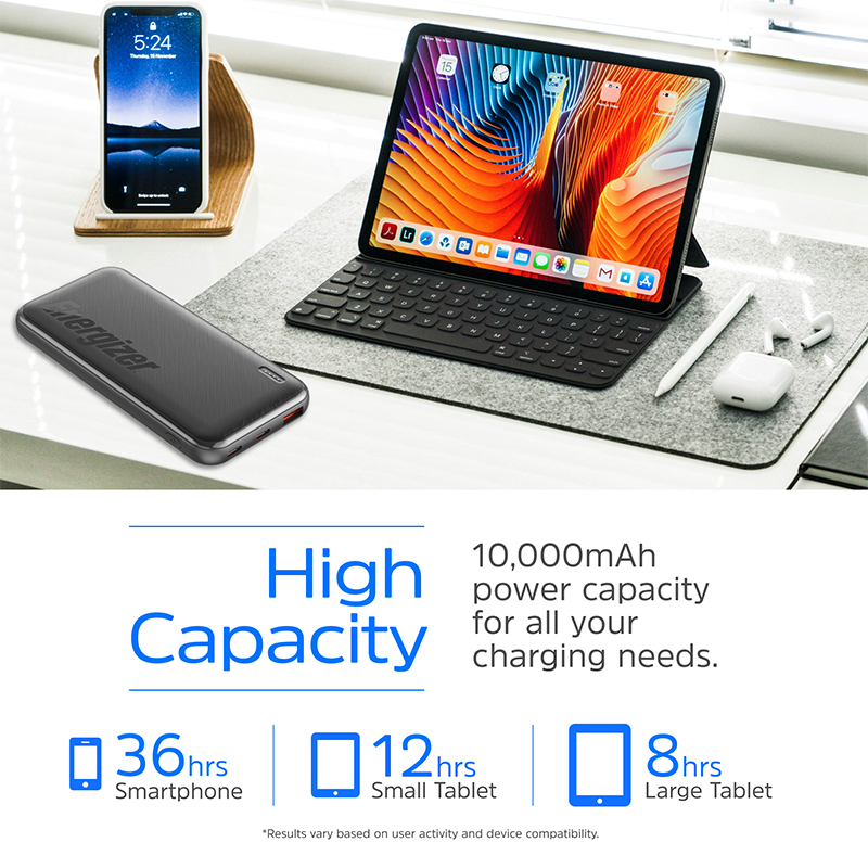 پاور بانک انرجایزر PowerSafe 22.5W PD مدل UE10055PQ ظرفیت 10000 میلی آمپر سه پورت به همراه کابل USB-C — تصویر ۸