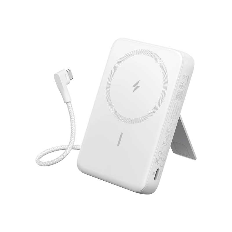 پاور بانک مگ سیف انکر Anker Zolo Magnetic مدل A1685 ظرفیت 10000 میلی آمپر با کابل متصل USB-C و پایه استند تاشو