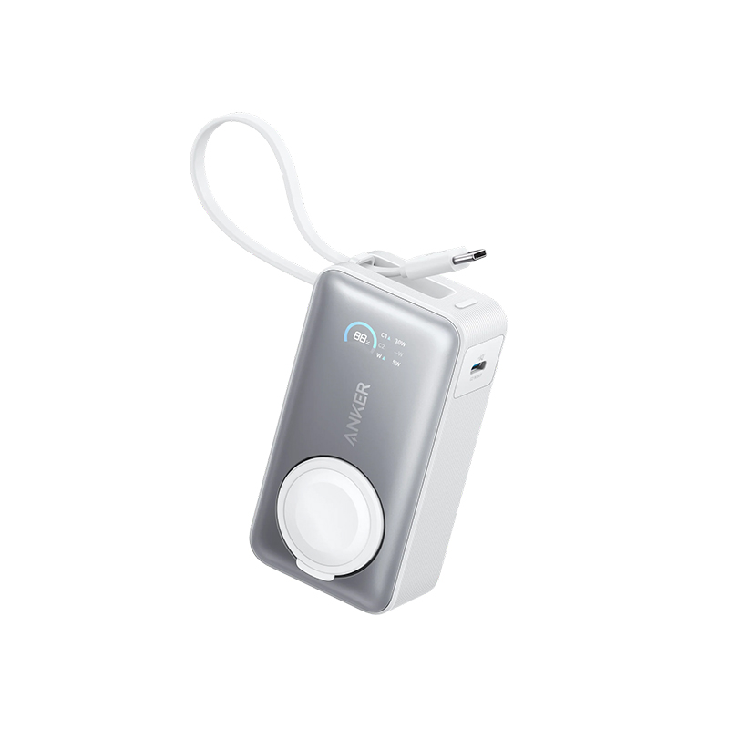 پاور بانک انکر Anker MagGo Power Bank مدل A1657 ظرفیت 10000 میلی آمپر با کابل متصل USB-C و استند شارژ بی سیم اپل واچ