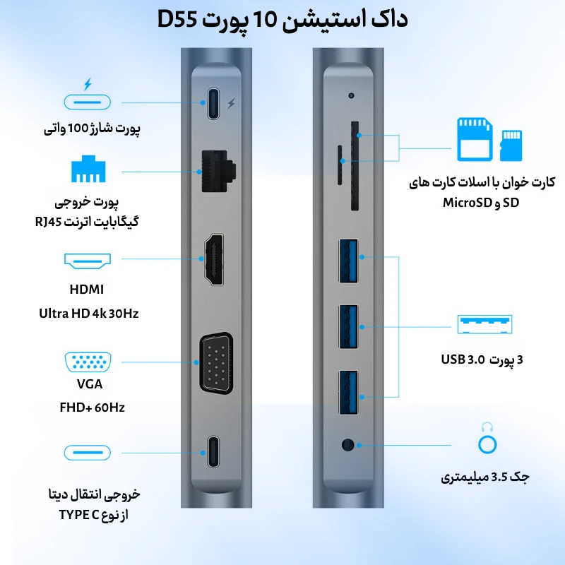 داک استیشن 10پورت D55 | USB-C — تصویر ۷