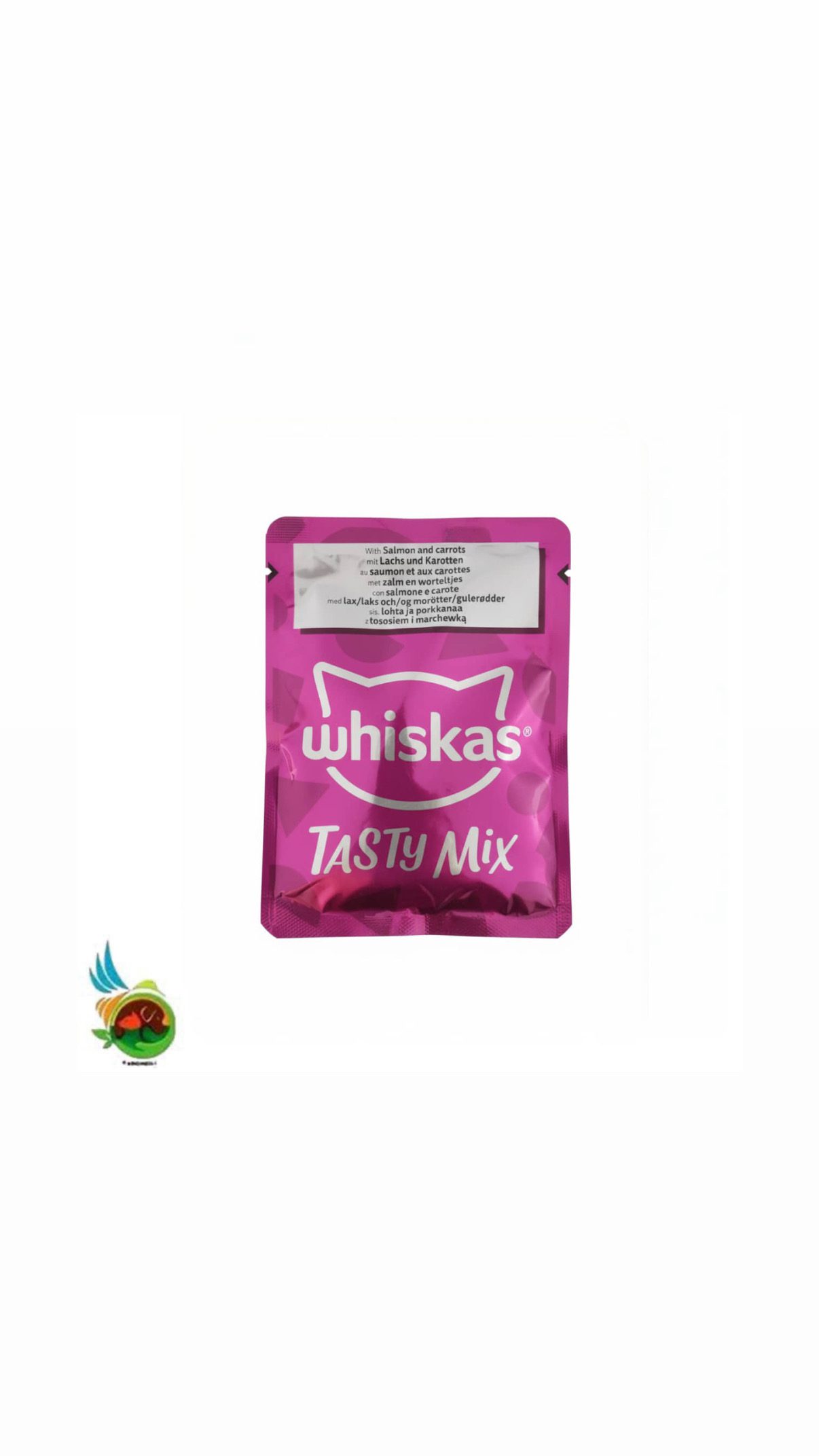 پوچ گربه بالغ ویسکاس تیستی میکس طعم سالمون و هویج در سس Whiskas tasty mix with salmon and carrots وزن ۸۵ گرم