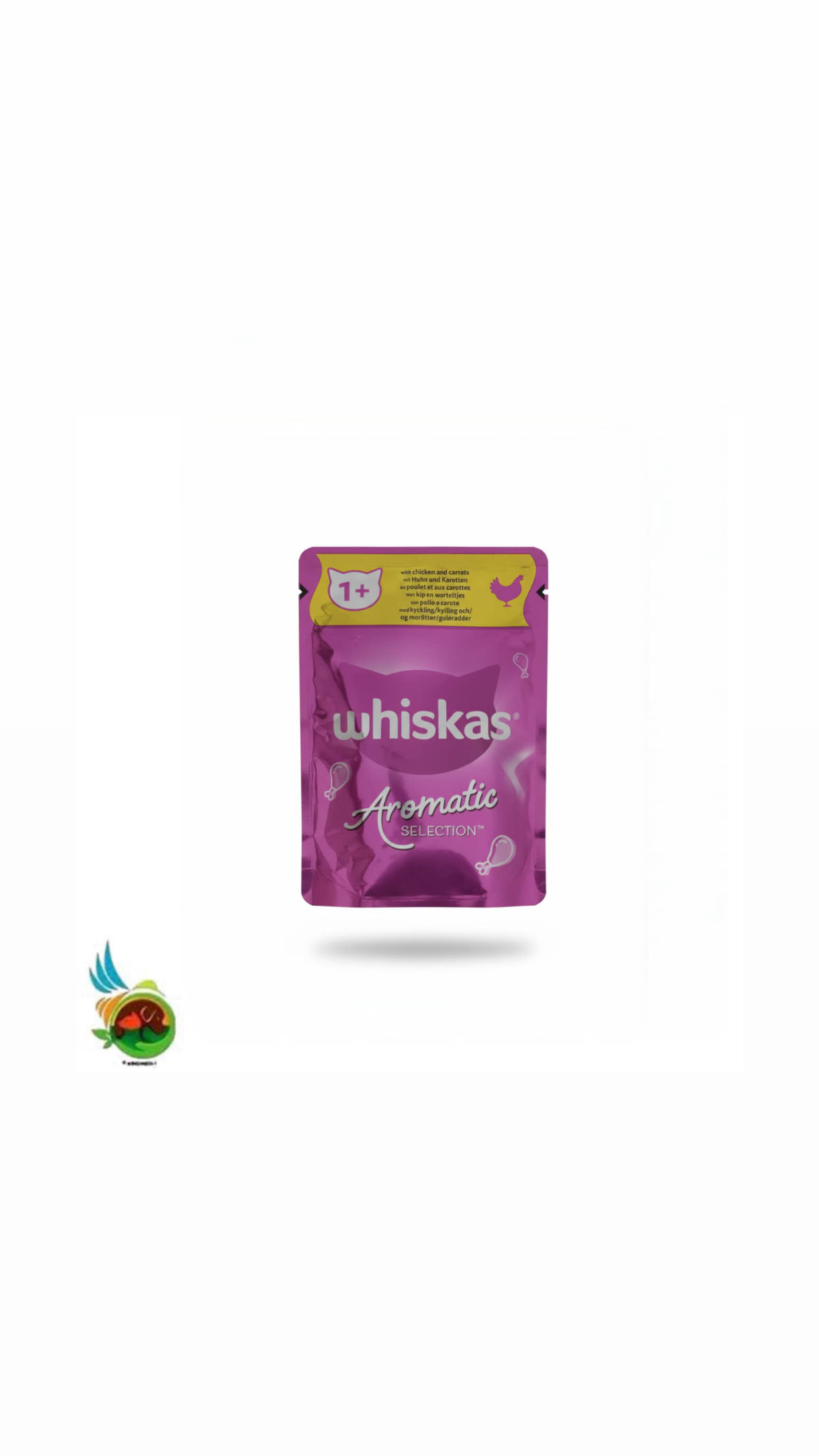 پوچ گربه بالغ آروماتیک سلکشن ویسکاس طعم مرغ و هویج در سس Whiskas with chicken and carrots وزن ۸۵ گرم