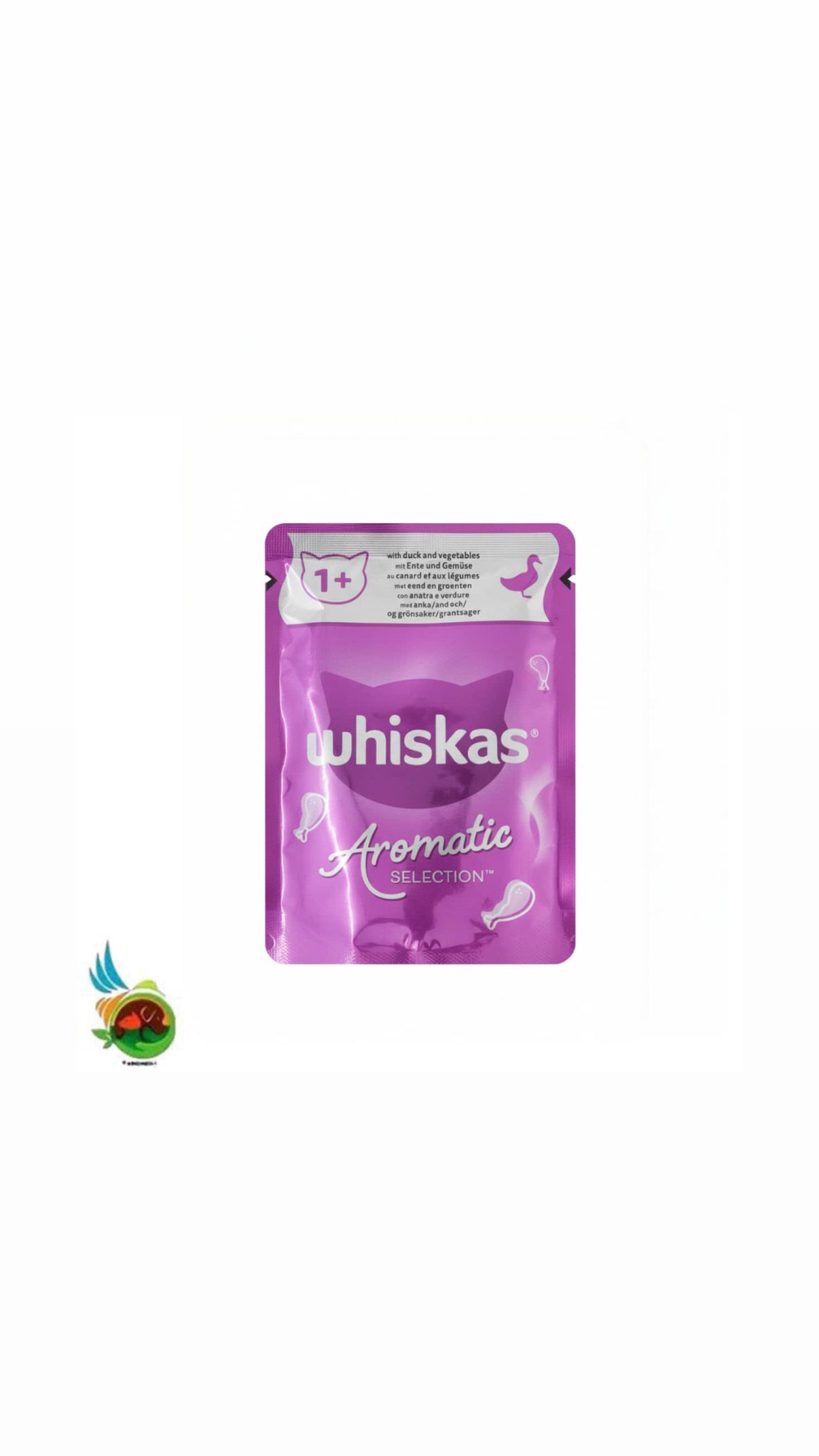 پوچ گربه بالغ آروماتیک سلکشن ویسکاس طعم اردک و سبزیجات در سس Whiskas with duck and vegetables وزن ۸۵ گرم
