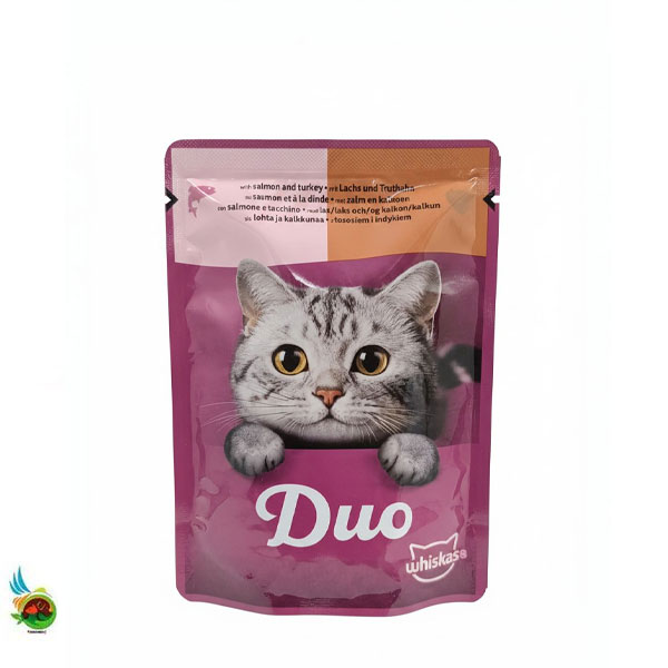 پوچ گربه بالغ ویسکاس طعم سالمون و بوقلمون Whiskas with salmon and turkey وزن ۸۵ گرم