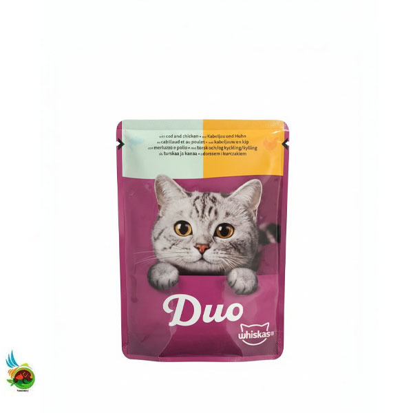 پوچ گربه بالغ ویسکاس طعم ماهی کاد و مرغ Whiskas with cod and chicken وزن ۸۵ گرم