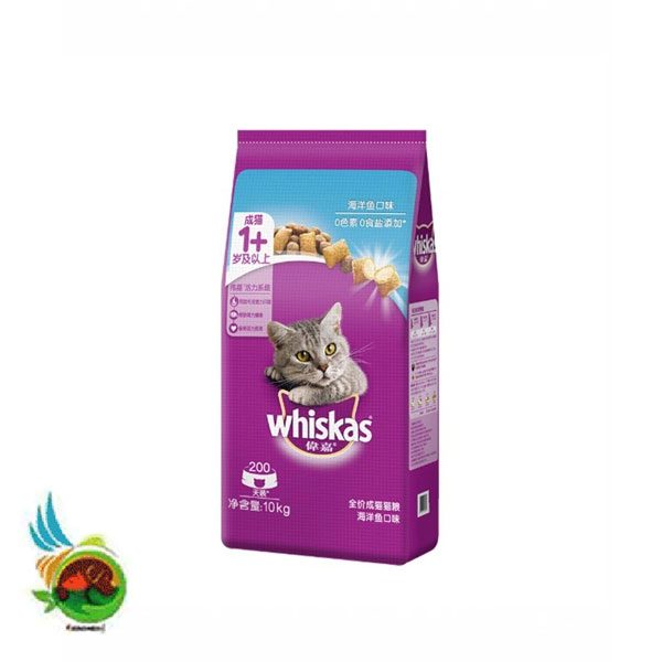 غذای خشک مغزدار گربه بالغ ویسکاس با طعم ماهی اقیانوسی Whiskas adult cat with ocean fish وزن 10 کیلوگرم