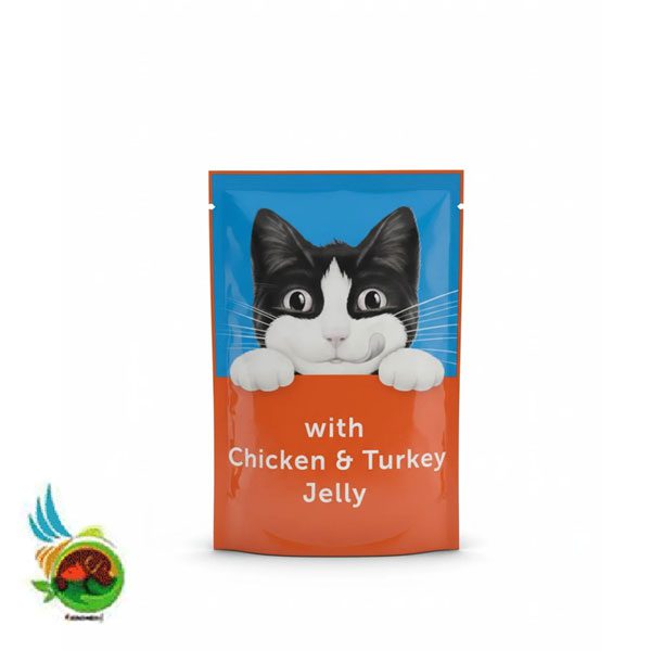 پوچ گربه فلیکس آلمانی با طعم مرغ و بوقلمون در ژله Felix with chicken &amp; turkey in jelly وزن ۸۵ گرم