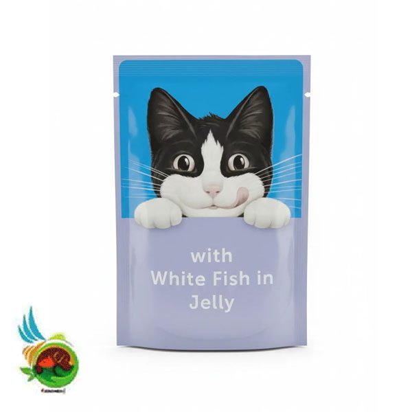 پوچ گربه فلیکس آلمانی با طعم ماهی سفید در ژله Felix with white fish in jelly وزن ۸۵ گرم