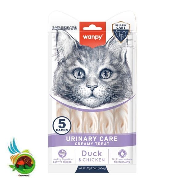 بستنی درمانی گربه ونپی حفظ سلامت مجاری ادراری با طعم اردک و مرغ Wanpy urinary care creamy treat duck &amp; chicken بسته 5 عددی