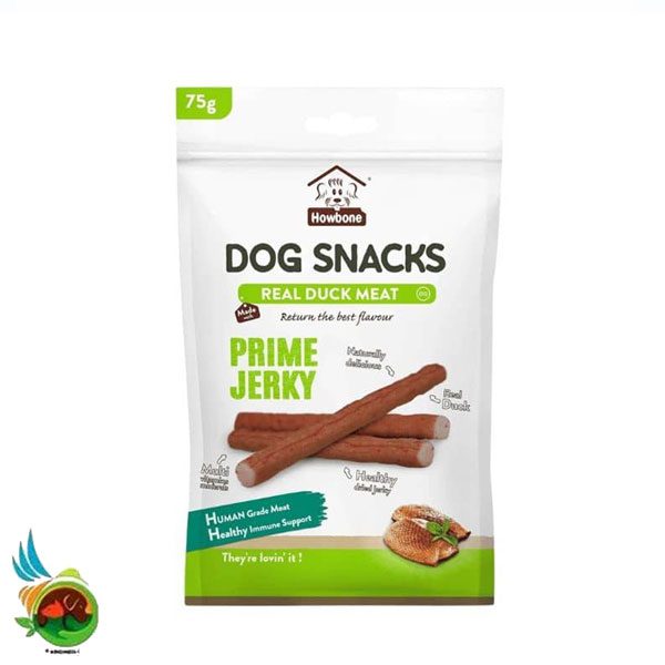 تشویقی مدادی سگ هابون طعم اردک howbone prime jerky dog snacks real duck meat وزن ۷۵ گرم