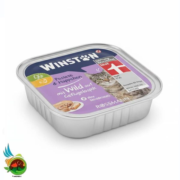 ووم گربه وینستون طعم گوشت شکار و مرغ Winston mit wild auf geflugelaspik وزن ۱۰۰ گرم