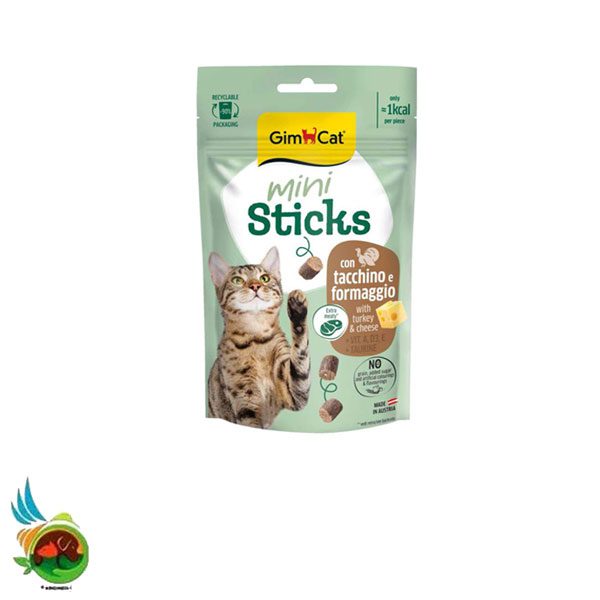 تشویقی گربه مینی استیک جیم کت طعم بوقلمون و پنیر Gimcat mini sticks with turkey &amp; cheese وزن 50 گرم