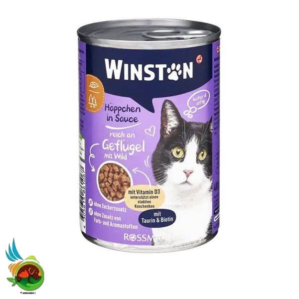 کنسرو خورشتی گربه وینستون طعم ماکیان و گوشت شکار در سس Winston geflugel mit wild in sauce وزن 400 گرم