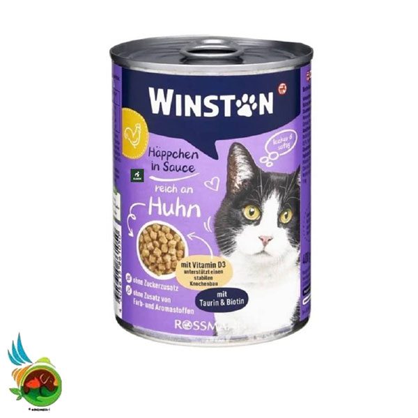 کنسرو خورشتی گربه وینستون طعم مرغ در سس Winston huhn in sauce وزن 400 گرم