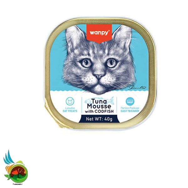 ووم گربه ونپی طعم تن و ماهی کاد مدل موس Wanpy mousse tuna with codfish وزن ۴۰ گرم