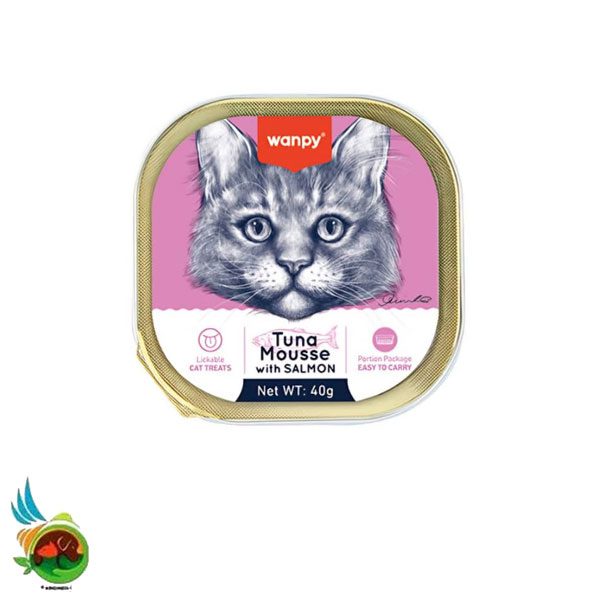 ووم گربه ونپی طعم تن و سالمون مدل موس Wanpy mousse tuna with salmon وزن ۴۰ گرم