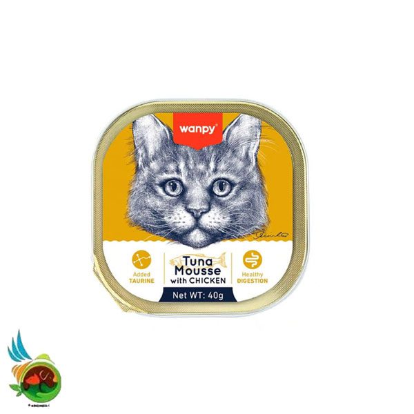 ووم گربه ونپی طعم تن و مرغ مدل موس Wanpy mousse tuna with chicken وزن ۴۰ گرم