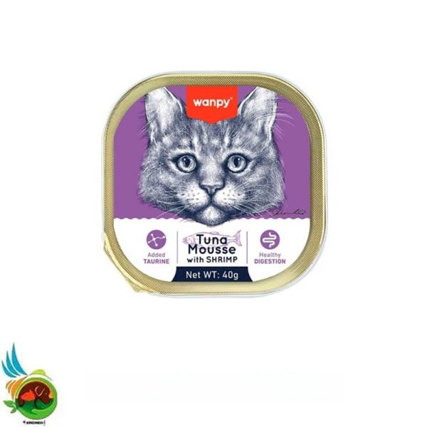 ووم گربه ونپی طعم تن و میگو مدل موس Wanpy mousse tuna with shrimp وزن ۴۰ گرم