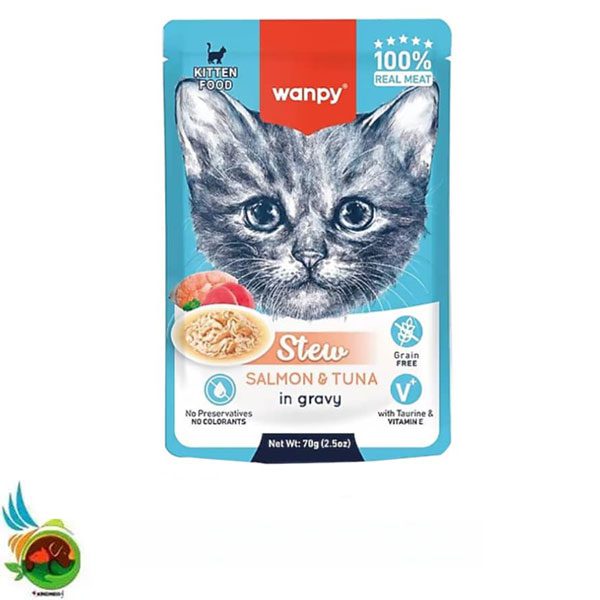 پوچ خورشتی بچه گربه ونپی طعم سالمون و تن در سس Wanpy kitten food salmon &amp; tuna وزن 70 گرم
