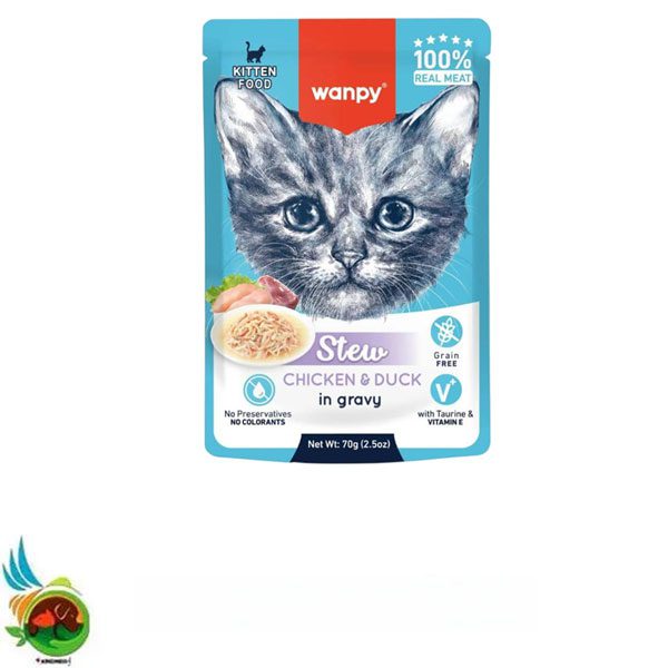 پوچ خورشتی بچه گربه ونپی طعم مرغ و اردک در سس Wanpy kitten food chicken &amp; duck وزن 70 گرم