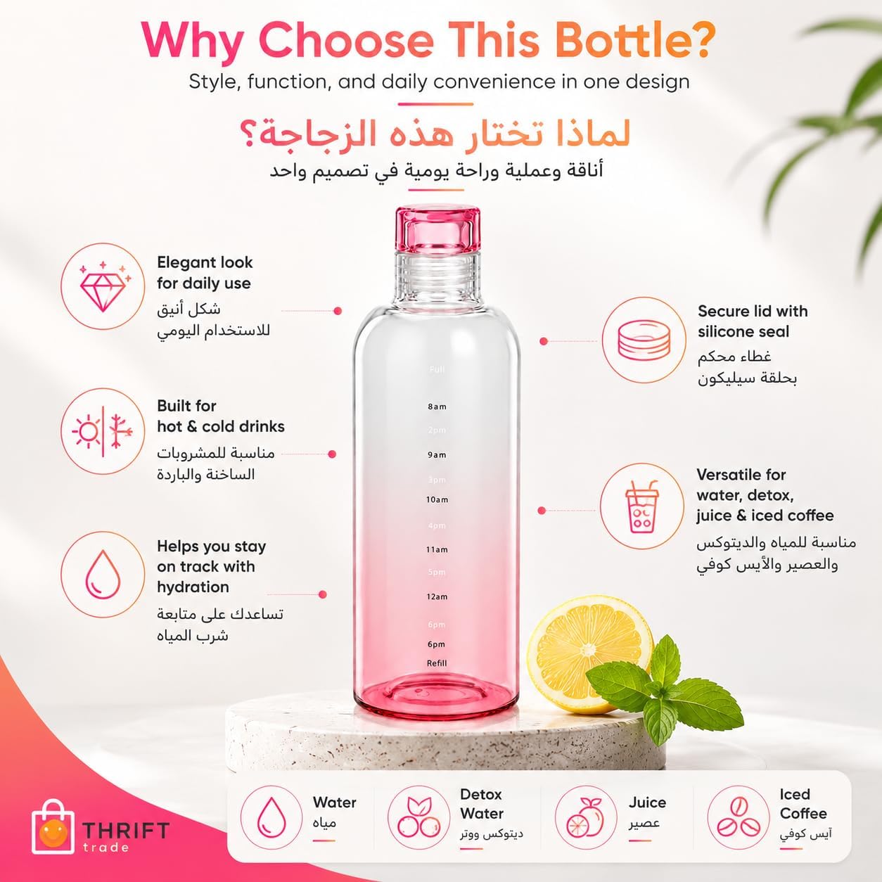 بطری آب پیرکس رنگی 350 میلی لیتر وارداتی با درب واشر دار(رنگ مشکی) — تصویر ۷