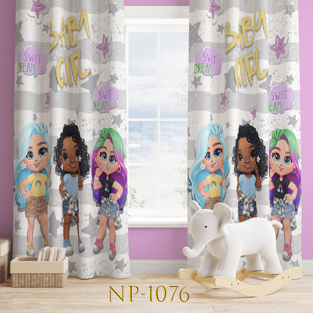 پرده پانچ طرح سه دختر ملوس NP-1076 — تصویر ۲