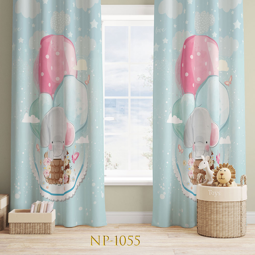 پرده پانچ طرح بچه فیل دختر بالن سوار NP-1055 — تصویر ۲