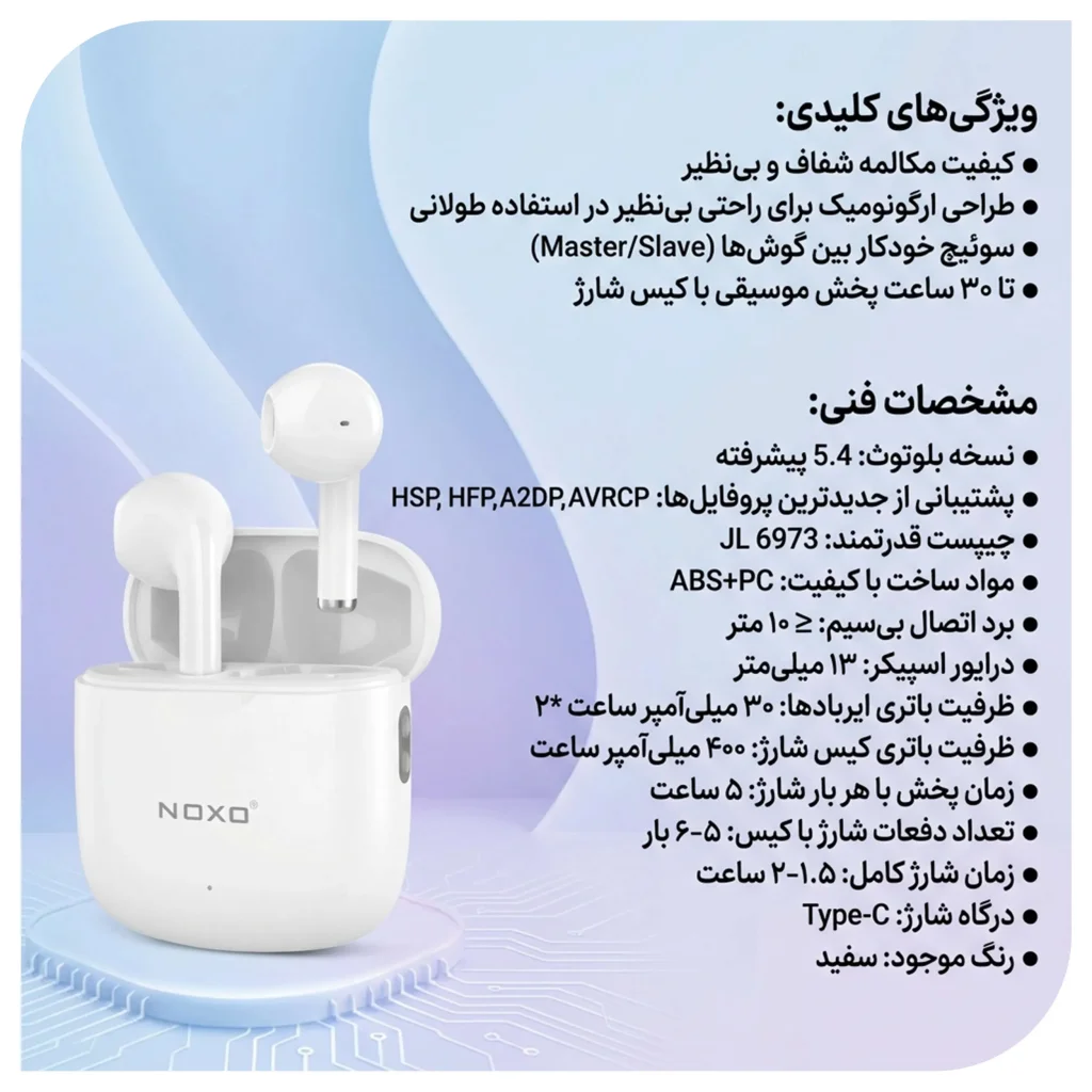هدفون بلوتوثی نوکسو مدل TN‑5 بلوتوث 5.4 با 30 ساعت پخش — تصویر ۵