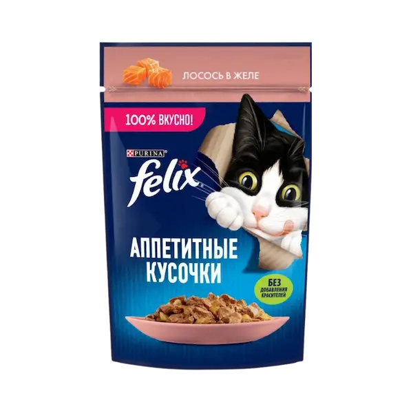 پوچ گربه فلیکس با طعم ماهی قزل آلا در ژله Felix Appetizing pieces Trout in Jelly وزن 75 گرم