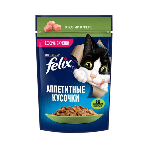 پوچ گربه فلیکس با طعم گوشت خرگوش در ژله Felix Rabbit In Jelly وزن 75 گرم
