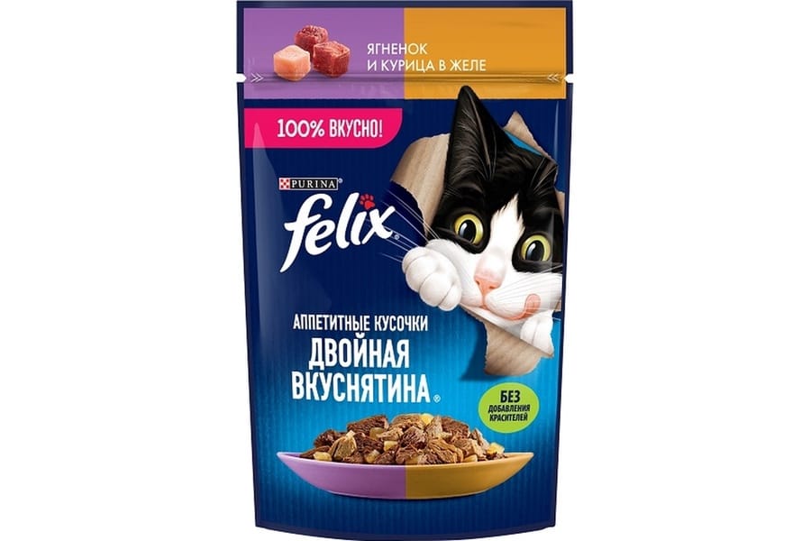 پوچ گربه فلیکس با طعم مرغ و بره در ژله Felix Chicken & Lamb In Jelly وزن 75 گرم