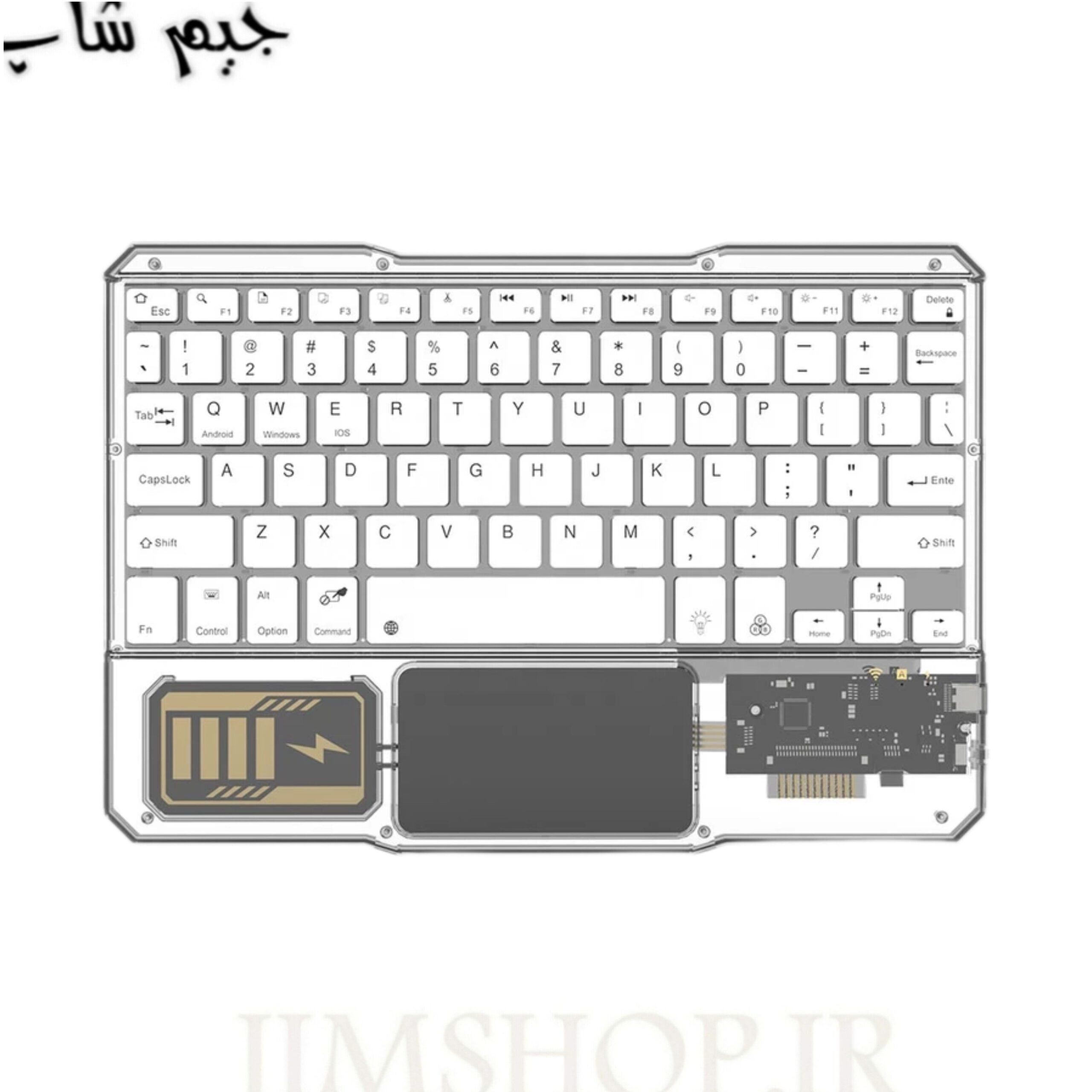 کیبورد شیشه ای، دارای تاچ لمسی، شارژی transparency wireless keyboard — تصویر ۶